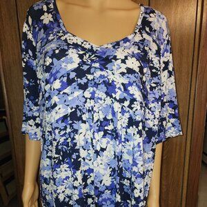 Jessica London Plus Size Blue/White Floral Tunic Top - 18/20